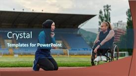  Presentation with muslim women - PPT theme featuring two-strong-and-inspiring-women background and a ocean colored foreground