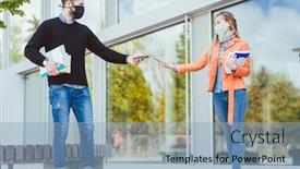  Presentation with tracing - Colorful slide set enhanced with two-students-during-coronavirus-crises backdrop and a light blue colored foreground