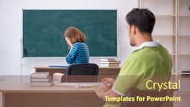  Presentation with fun classroom - Presentation design with two-students-having-fun background and a violet colored foreground