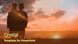  Presentation with blue orange - Colorful presentation design enhanced with two students in graduate robe backdrop and a  colored foreground