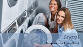  Presentation with laundry room - Amazing presentation theme having two-students-in-laundry-room backdrop and a light blue colored foreground