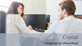  Presentation with learn - Slide set with two students learn in teamwork for university test background and a light blue colored foreground