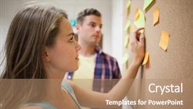  Presentation with college students - Slide set with two students looking at notice background and a coral colored foreground