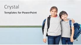  Presentation with multicultural - Cool new PPT theme with two-students-of-a-multicultural backdrop and a light gray colored foreground