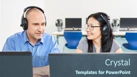  Presentation with language - Slide set enhanced with two-students-or-developers background and a ocean colored foreground