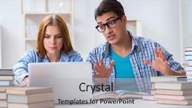  Presentation with students - Presentation theme consisting of two students preparing to school background and a light gray colored foreground