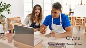  Presentation with students - Cool new PPT theme with two-students-smiling-happy-having backdrop and a coral colored foreground