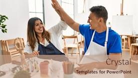  Presentation with high school students - Slide set consisting of two-students-smiling-happy-modeling background and a coral colored foreground