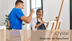  Presentation with students - Presentation theme consisting of two-students-smiling-happy-playing background and a coral colored foreground