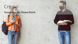  Presentation with social - Presentation consisting of two-students-standing-in-social background and a light gray colored foreground