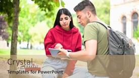  Presentation with students - Colorful PPT layouts enhanced with two-students-studying-together backdrop and a coral colored foreground