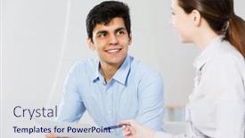  Presentation with discussion - Cool new slides with two students working in cooperation and having discussion backdrop and a sky blue colored foreground