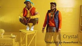  Presentation with studio - PPT layouts with two-stylish-rappers-in-studio background and a gold colored foreground