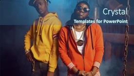  Presentation with studio - Presentation theme with two-stylish-rappers-poses background and a ocean colored foreground