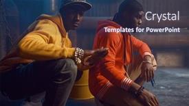  Presentation with studio - Beautiful PPT theme featuring two-stylish-rappers-poses backdrop and a navy blue colored foreground