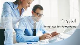  Presentation with business partner - Presentation design enhanced with two successful business partners work background and a sky blue colored foreground