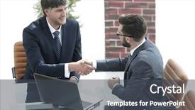  Presentation with successful communication - Presentation theme featuring two successful business people background and a  colored foreground