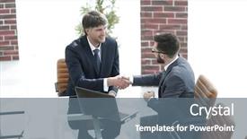  Presentation with successful communication - Amazing PPT theme having two successful business people backdrop and a  colored foreground