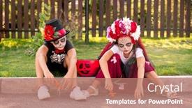  Presentation with halloween - Beautiful theme featuring two-sulky-little-friends backdrop and a coral colored foreground