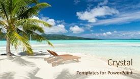  Presentation with palm tree - Audience pleasing theme consisting of two sunbeds in french polynesia backdrop and a cream colored foreground