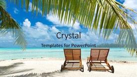  Presentation with palm tree - Cool new presentation design with two sunbeds in french polynesia backdrop and a light blue colored foreground
