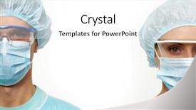  Presentation with masks - Beautiful presentation theme featuring two surgeons in masks isolated on white backdrop and a white colored foreground