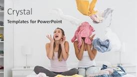  Presentation with friends - Beautiful slide deck featuring two-surprised-pretty-female-friends backdrop and a white colored foreground