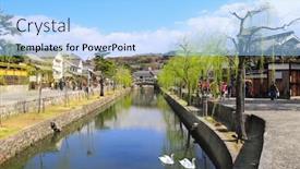 Presentation with city japan - Theme featuring two-swans-in-kurashiki-canal background and a light blue colored foreground