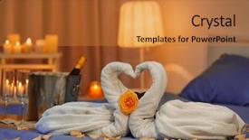  Presentation with honeymoon - Colorful slide deck enhanced with two swans made of towels backdrop and a gold colored foreground