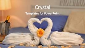  Presentation with honeymoon - Audience pleasing theme consisting of two swans made of towels backdrop and a coral colored foreground