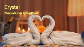  Presentation with honeymoon - PPT theme featuring two swans made of towels background and a tawny brown colored foreground