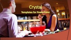  Presentation with restaurant - Slide deck with photo of couple sitting at the table in restaurant background and a tawny brown colored foreground