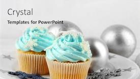  Presentation with cupcakes - Colorful PPT theme enhanced with two-tasty-blue-cupcakes backdrop and a white colored foreground
