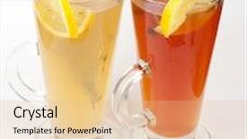  Presentation with thyme - Slide deck having two tea glasses with thyme lemon and briar on a white background and a coral colored foreground