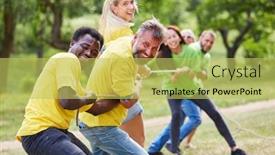  Presentation with teams - Colorful theme enhanced with two-teams-compete-in-tug backdrop and a yellow colored foreground