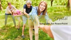  Presentation with team building - Presentation consisting of two-teams-have-fun-measuring background and a yellow colored foreground