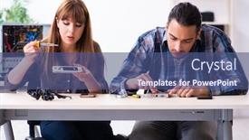  Presentation with warranty - Beautiful PPT layouts featuring two technicians working at computer warranty center backdrop and a ocean colored foreground