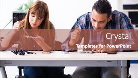  Presentation with warranty - Colorful slide deck enhanced with two-technicians-working-at-computer backdrop and a red colored foreground