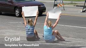  Presentation with teen girls - Cool new presentation with two teen-aged girls holding backdrop and a gray colored foreground