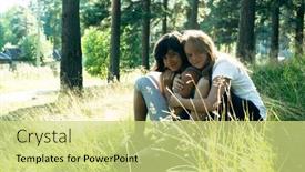  Presentation with teen girl - Amazing PPT theme having two-teen-girl-lying backdrop and a yellow colored foreground