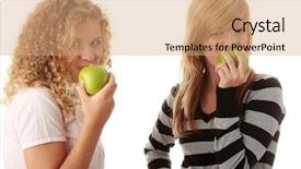  Presentation with green apples - Audience pleasing presentation consisting of two teen girlfriends eating green apples isolated backdrop and a coral colored foreground
