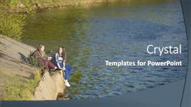 Presentation with teen girls - Beautiful presentation featuring two teen girls sitting on a pier near the water backdrop and a ocean colored foreground