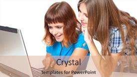  Presentation with teen girls - Audience pleasing theme consisting of two teen-girls with laptop isolated on white background backdrop and a coral colored foreground