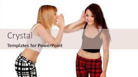  Presentation with teen - Amazing slide set having two teen sisters whispering isolated on white background backdrop and a lemonade colored foreground