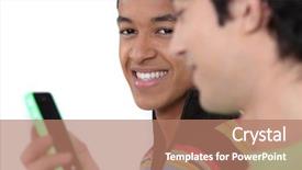  Presentation with text message - PPT theme with two teenage boys reading text message background and a coral colored foreground