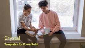  Presentation with classmates - Audience pleasing theme consisting of two-teenage-classmates-sitting backdrop and a tawny brown colored foreground