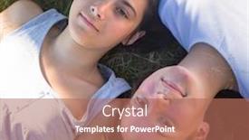  Presentation with teenage girl - Audience pleasing presentation theme consisting of two-teenage-girl-lying backdrop and a coral colored foreground