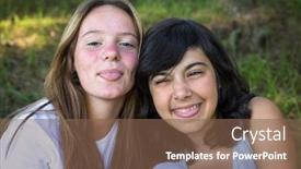  Presentation with teenage - Amazing slide set having two-teenage-girls-fool-around backdrop and a violet colored foreground