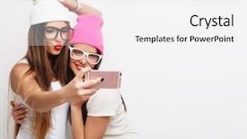  Presentation with hipster girl playing tetris game - PPT theme with two-teenage-girls-friends background and a white colored foreground