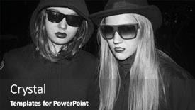  Presentation with girls night - Colorful slide deck enhanced with two-teenage-girls-in-dark backdrop and a dark gray colored foreground